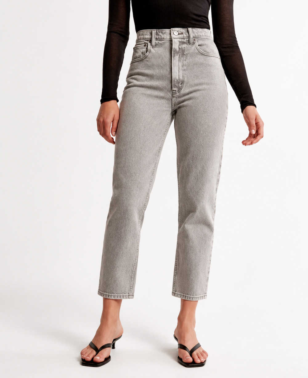 Abercrombie & Fitch The 90s Straight Jeans 6/28 Short Light Gray Ultra High Rise